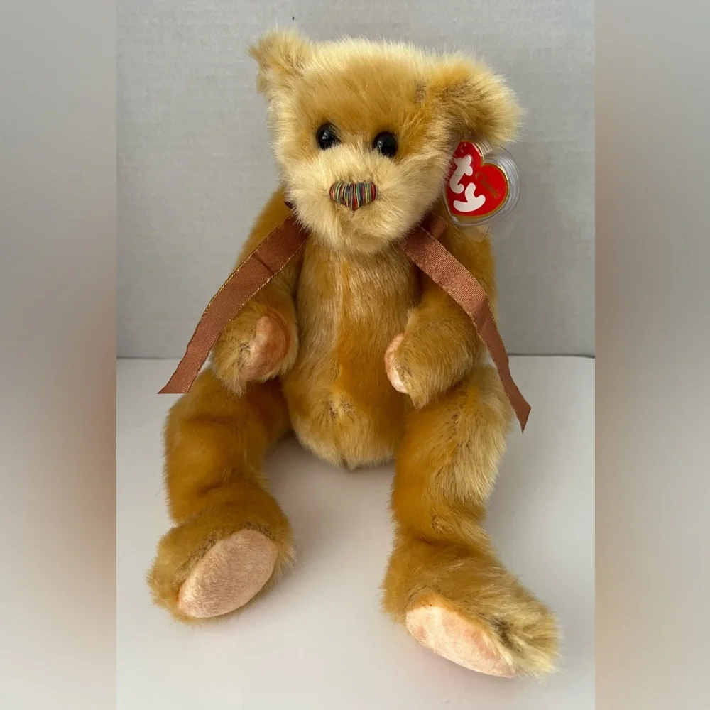 Ty Beanie Baby 2000 Classic “Jeeves” TeddyBear Golden Plush Stuffed Rainbow Nose